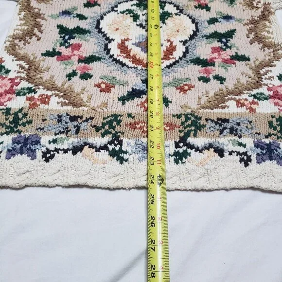 Vintage Embroidered Floral Knit Sweater Womens Size M Cottagecore Grannycore - Picture 5 of 7